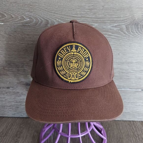 Obey Chocolate Brown Cap with Golden Emblem - Picture 1 of 6